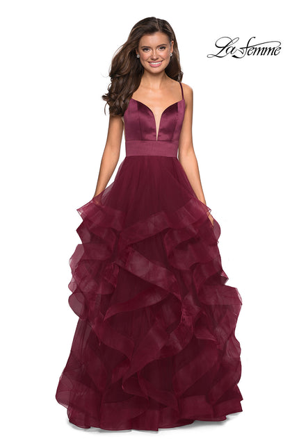 Picture of: Tulle A Line Dress with Plunging Sweetheart Neckline in Burgundy, Style: 27024, Detail Picture 3