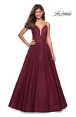 Picture of: Lace Detail Long A Line Prom Dress with Open Back in Burgundy, Style: 27030, Detail Picture 3