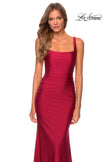 Picture of: Long Jersey Prom Dress with Full V-Shaped Back in Burgundy, Style: 28634, Detail Picture 3
