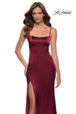 Picture of: Fitted Stretch Satin Dress with Scoop Back in Burgundy, Style 29945, Detail Picture 3