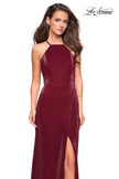 Picture of: Two Tone Long Gown with High Neckline and Side Slit in Burgundy, Style: 26962, Detail Picture 4