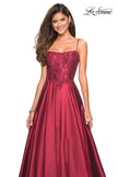 Picture of: Long Mikado Gown with Lace Bust and Open Back in Burgundy, Style: 27222, Detail Picture 5