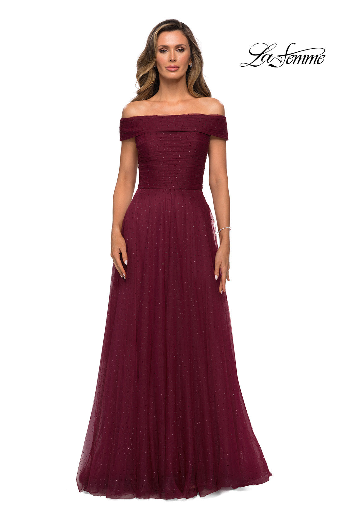 Picture of: Tulle Off the Shoudler A-line Dress with Rhinestones, Style: 28051, Detail Picture 6