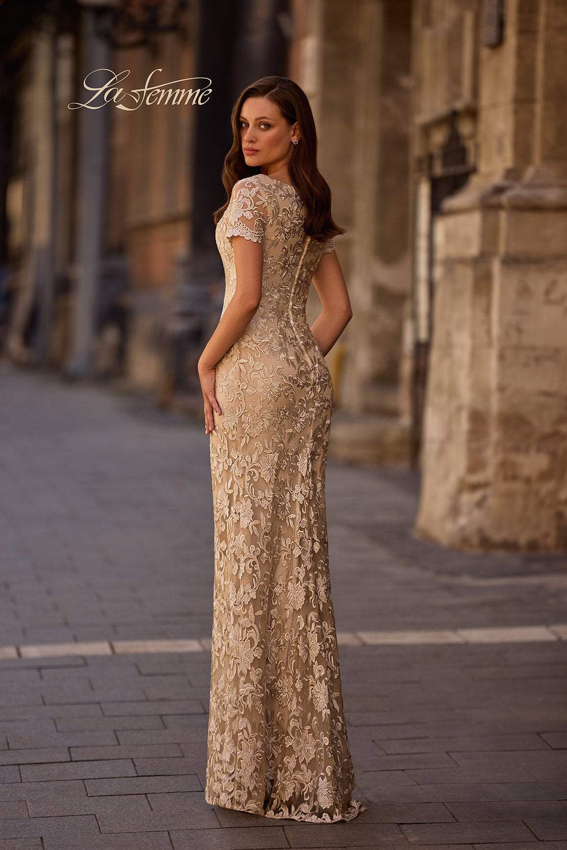 Picture of: Beautiful Lace Mother of the Bride Dress with Short Sleeves, Style: 29161, Back Picture