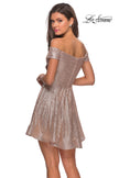 Picture of: Sequin Off The Shoulder Short Homecoming Dress in Champagne, Style: 28155, Back Picture