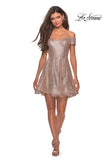 Picture of: Sequin Off The Shoulder Short Homecoming Dress in Champagne, Style: 28155, Detail Picture 3