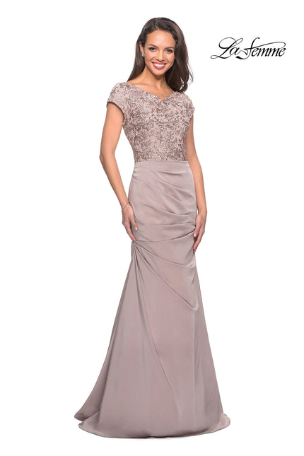 Picture of: Long Jersey Dress with Embellished Ruched Top in Champagne, Style: 26806, Main Picture