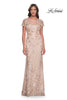 Picture of: Fitted Chic Beaded Dress with Illusion Neckline and Short Sleeves in Champagne, Style: 30841, Main Picture