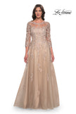 Picture of: A-Line Tulle and Lace Applique Gown with Lace Sleeves in Champagne, Style: 30859, Main Picture