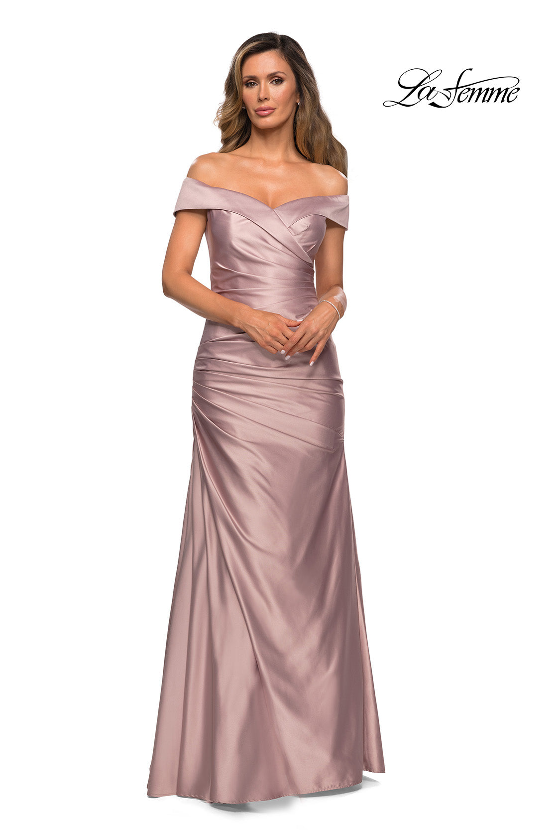 Picture of: Off the Shoulder Satin Evening Dress with Pleating, Style: 28103, Detail Picture 8