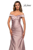 Picture of: Off the Shoulder Satin Evening Dress with Pleating, Style: 28103, Detail Picture 10