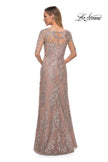 Picture of: Gorgeous Lace Long Gown with Three-Quarter Sleeves in Champagne, Back Picture