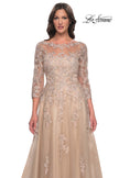 Picture of: A-Line Tulle and Lace Applique Gown with Lace Sleeves in Champagne, Style: 30859, Detail Picture 1