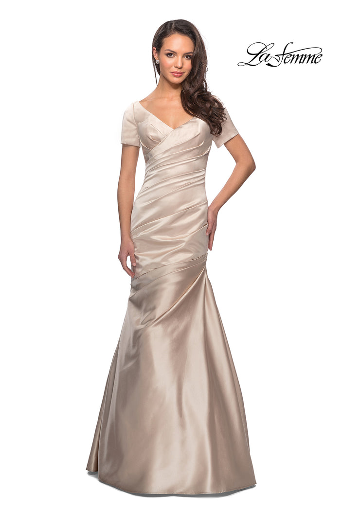 Picture of: Long Satin Gown with Elegant Ruching in Champagne, Style: 26947, Detail Picture 2
