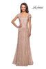 Picture of: Short Sleeve Lace Evening Dress with V Neckline in Ballet Pink, Style: 28099, Detail Picture 2