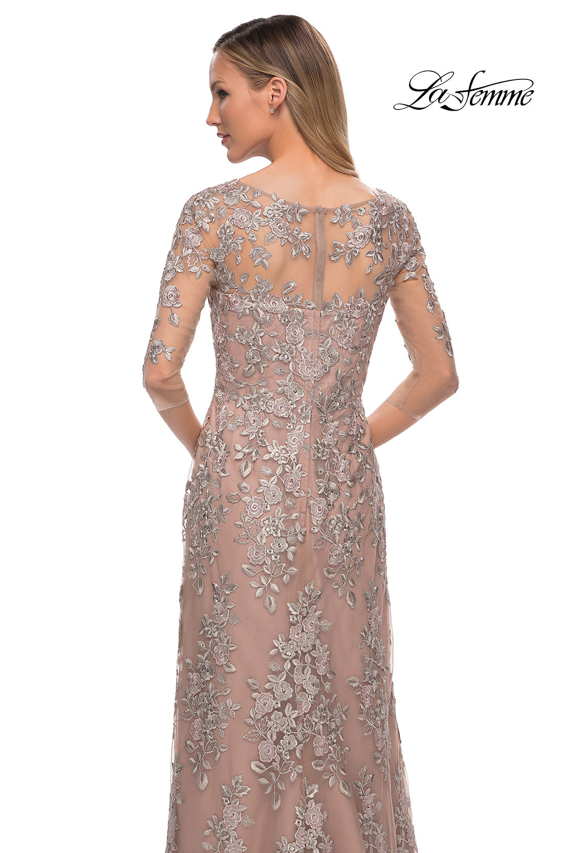 Picture of: Gorgeous Lace Long Gown with Three-Quarter Sleeves in Champagne, Detail Picture 2