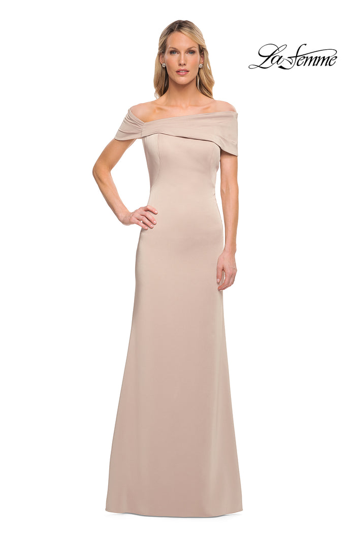 Picture of: Simply Chic Off the Shoulder Jersey Gown in Champagne, Detail Picture 2