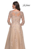 Picture of: A-Line Tulle and Lace Applique Gown with Lace Sleeves in Champagne, Style: 30859, Detail Picture 2