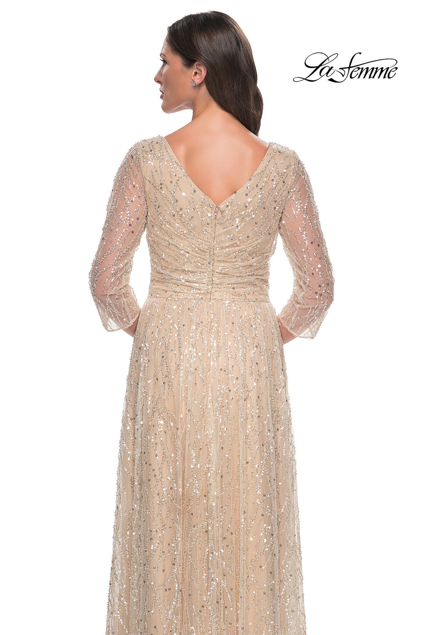 Picture of: Beaded Sequin Dress with Ruched Waist and V Neckline in Champagne, Style: 30911, Detail Picture 2