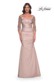 Picture of: Mermaid Satin Dress with Gathering and Off the Shoulder Top in Champagne, Style: 30853, Detail Picture 5