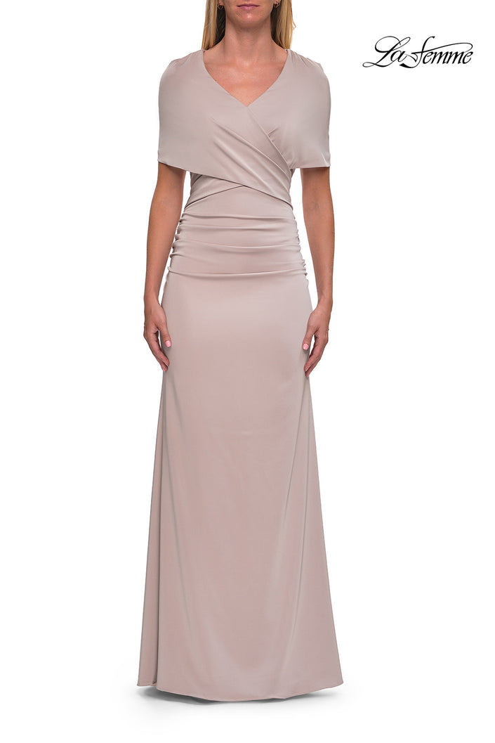 Picture of: Jersey Gown with Draped Bodice and Short Sleeves in Champagne, Style: 33157, Detail Picture 5