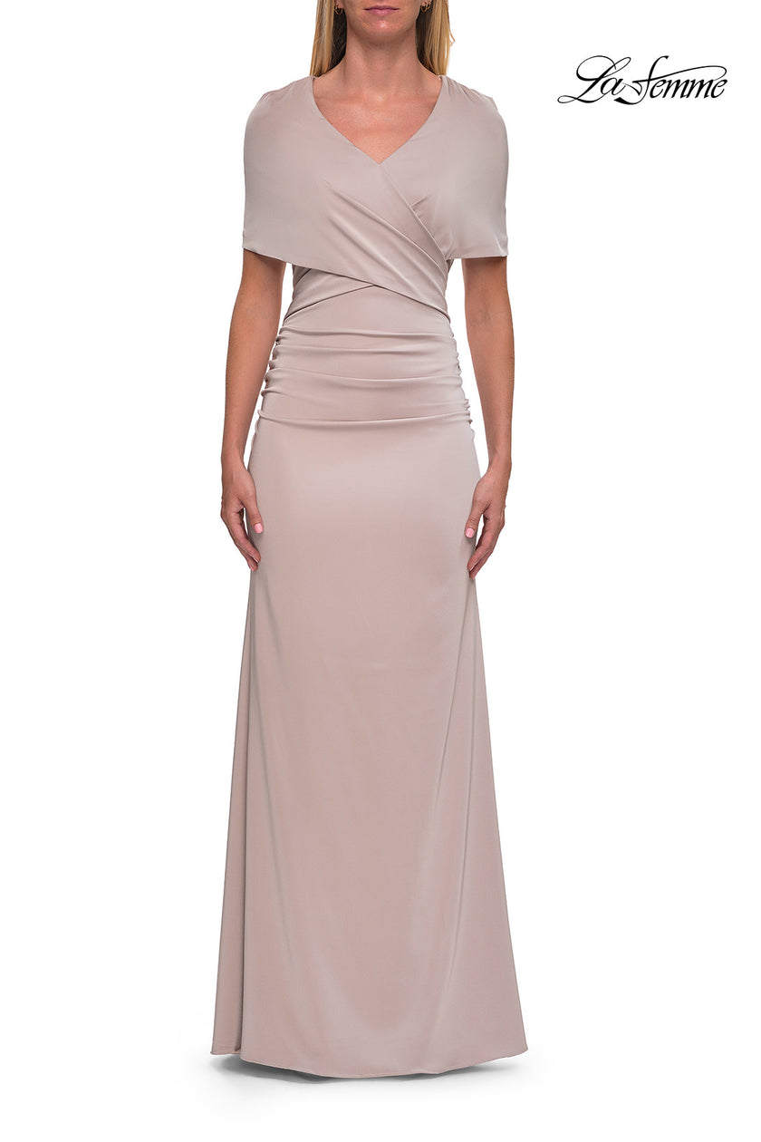 Picture of: Jersey Gown with Draped Bodice and Short Sleeves in Champagne, Style: 33157, Detail Picture 5
