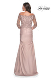 Picture of: Mermaid Satin Dress with Gathering and Off the Shoulder Top in Champagne, Style: 30853, Detail Picture 6