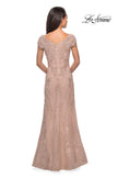Picture of: Short Sleeve Lace Evening Dress with V Neckline in Ballet Pink, Style: 28099, Detail Picture 7