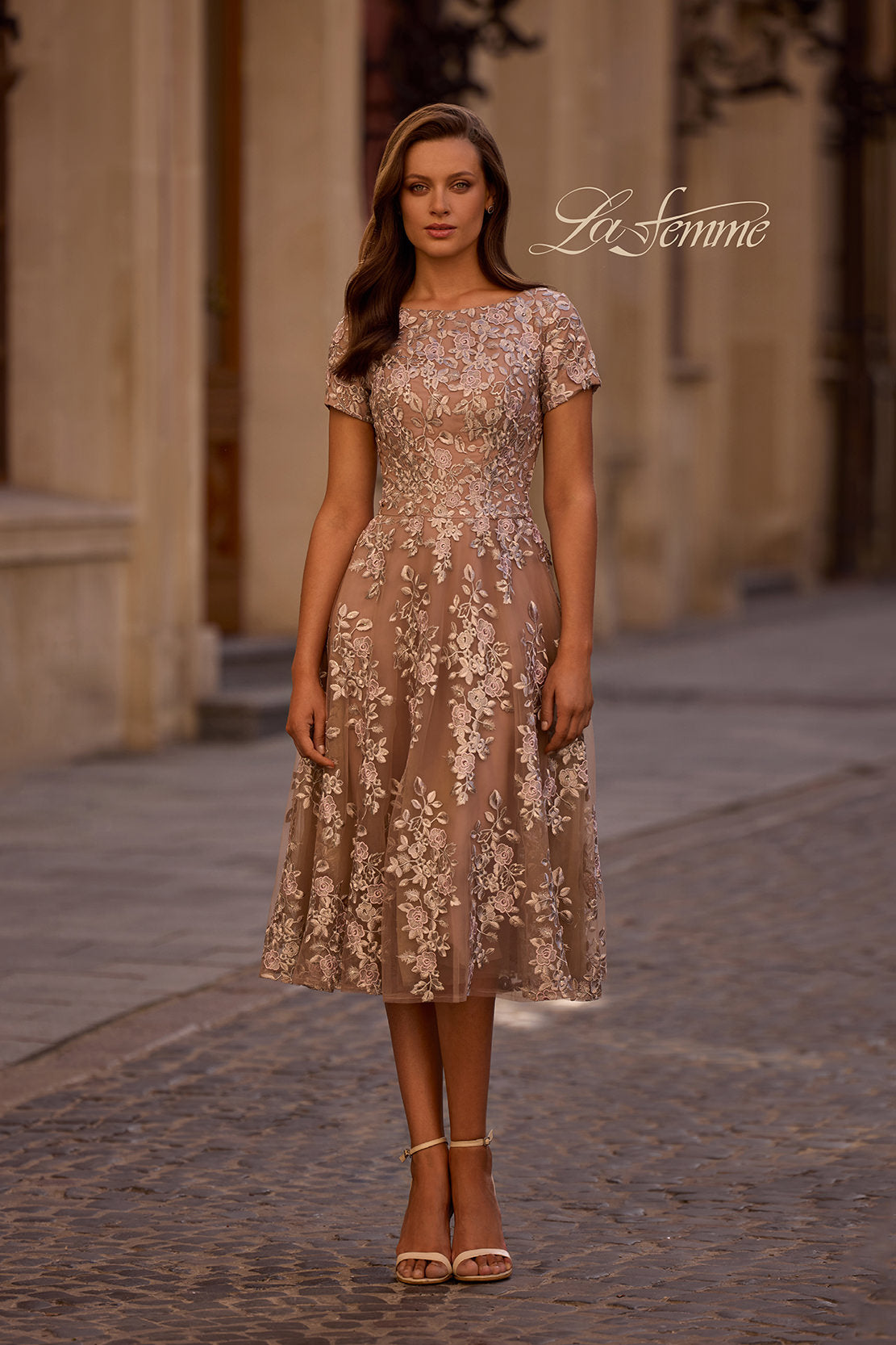 Picture of: Tea Length Mother of the Bride Dress with Short Sleeves, Style: 29830, Main Picture