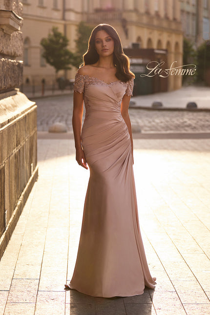 Picture of: Off the Shoulder Satin and Lace Mermaid Pleated Gown, Style: 30199, Main Picture