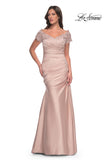 Picture of: Off the Shoulder Satin and Lace Mermaid Pleated Gown, Style: 30199, Detail Picture 9