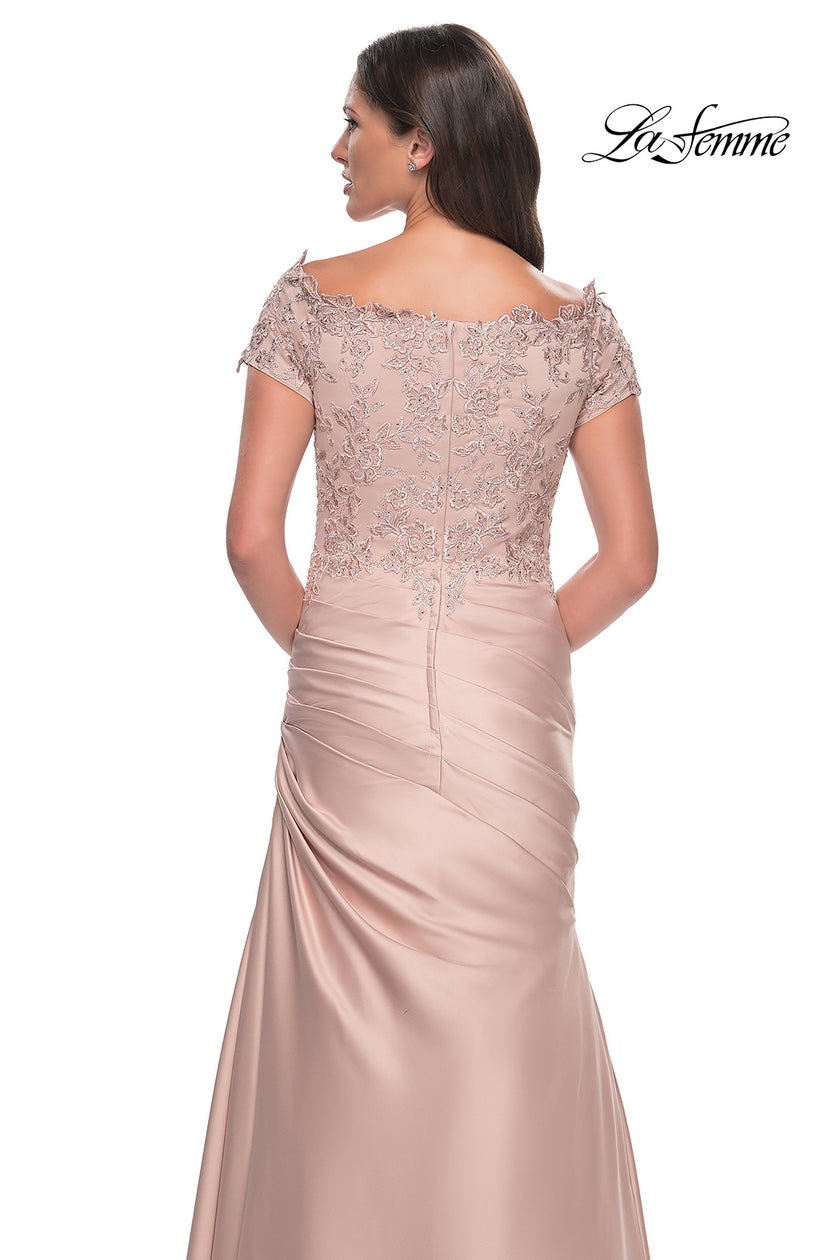 Picture of: Off the Shoulder Satin and Lace Mermaid Pleated Gown, Style: 30199, Detail Picture 11
