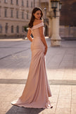 Picture of: Off the Shoulder Satin Evening Dress with Pleating, Style: 28103, Back Picture