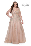 Picture of: Lace Embellished Tulle A-Line Dress with Illusion Back in Champagne, Style: 31383, Detail Picture 3