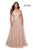 Picture of: Off The Shoulder Tulle Plus Size Gown with Lace in Champagne, Style: 28950, Detail Picture 4