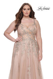 Picture of: Lace Embellished Tulle A-Line Dress with Illusion Back in Champagne, Style: 31383, Detail Picture 6