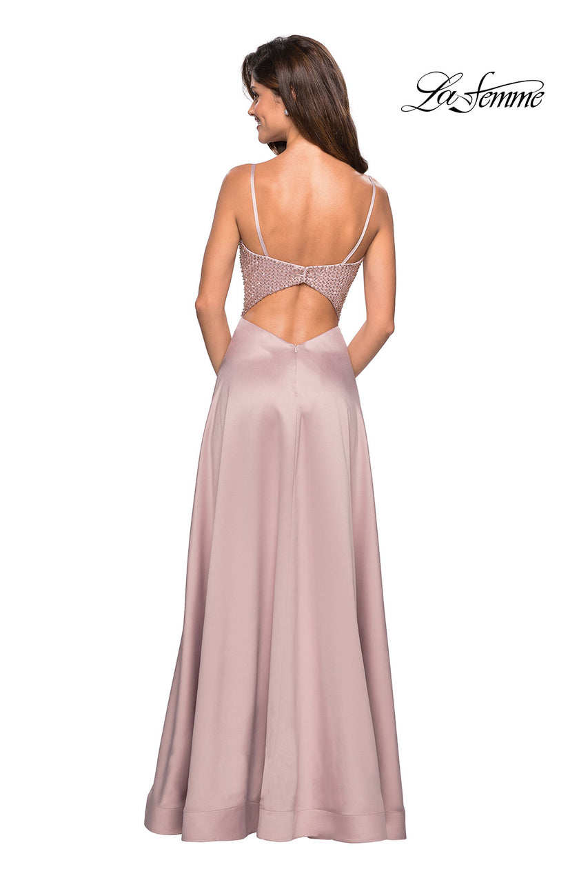 Picture of: Floor Length Prom Dress with Beaded Bust Detail in Champagne, Style: 27293, Back Picture