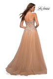 Picture of: Tulle and Lace Ballgown with High Slit and Pockets in Champagne, Back Picture