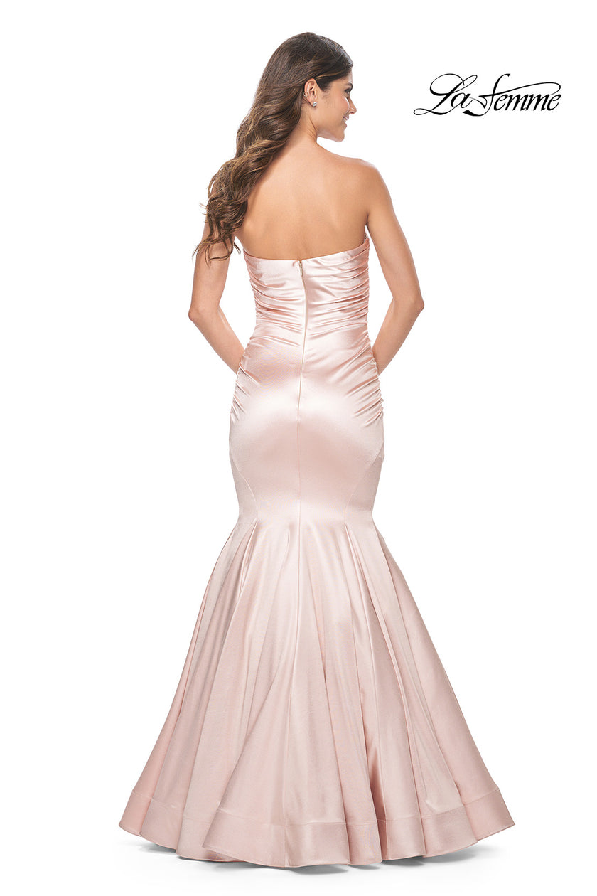 Picture of: Strapless Mermaid Stretch Satin Prom Dress in Champagne, Style: 31980, Back Picture