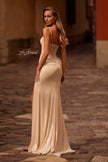Picture of: Stunning Metallic Pastel Prom Dress with Intricate Ruched Corset Top in Champagne , Style: 32951, Back Picture