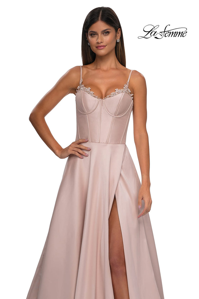 Picture of: Mikado A-line Gown with Lace Detail Neckline in Champagne, Style: 32878, Detail Picture 20