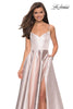Picture of: Metallic A-line Prom Gown with Side Leg Slit in Champagne, Style: 27619, Detail Picture 1