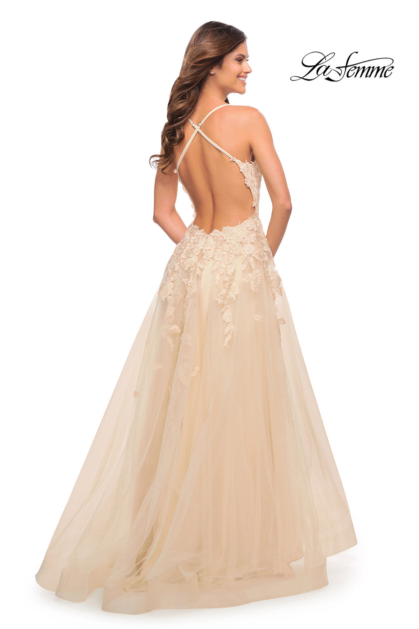 Picture of: Gorgeous Lace and Tulle Ball Gown with High Slit in Champagne, Style: 30591, Detail Picture 2