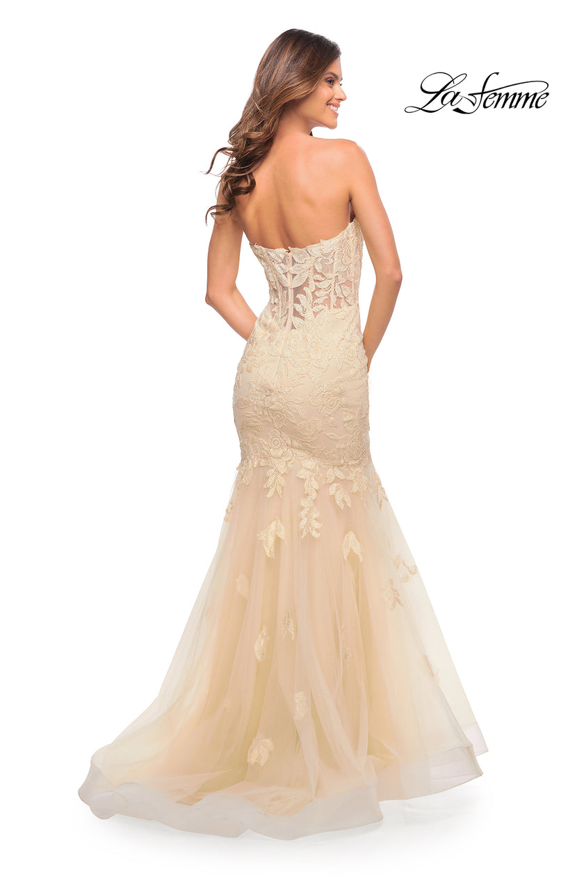 Picture of: Mermaid Strapless Elegant Lace and Tulle Gown in Champagne, Style: 30717, Detail Picture 2