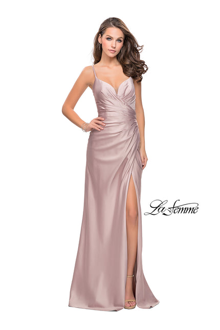 Picture of: Satin Slip Prom Dress with Strappy Back in Champagne, Style: 25270, Detail Picture 3