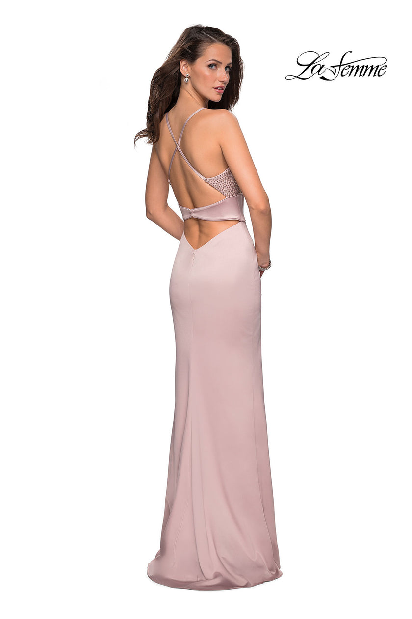 Picture of: Fitted Jersey Dress with Banded Waist and Beads in Champagne, Style: 27274, Detail Picture 3