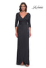 Picture of: Simple Chic Jersey Dress with Ruched Waist and V Neckline in Charcoal, Style: 31014, Detail Picture 1