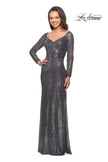 Picture of: Long Sleeve Sequined Gown with Soft V-Neckline in Charcoal, Style: 25331, Detail Picture 2