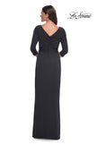 Picture of: Simple Chic Jersey Dress with Ruched Waist and V Neckline in Charcoal, Style: 31014, Detail Picture 2