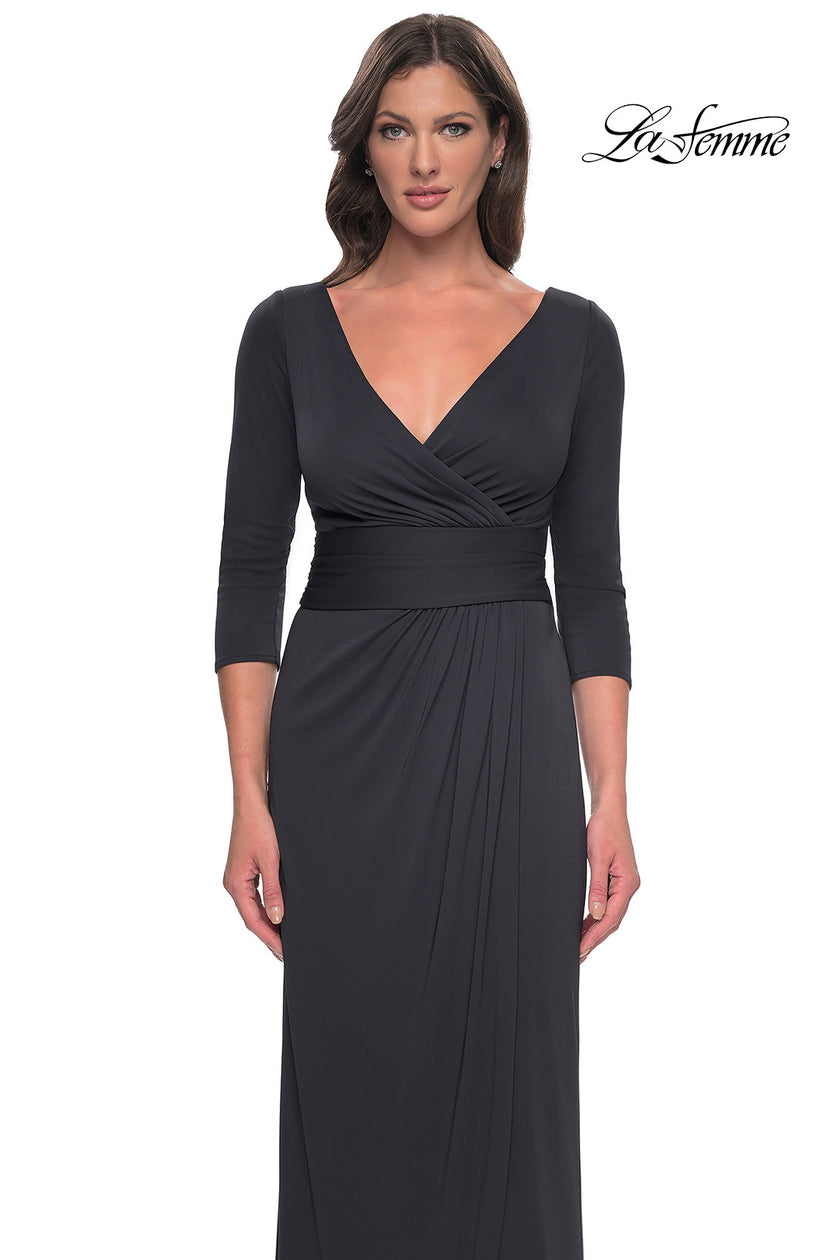 Picture of: Simple Chic Jersey Dress with Ruched Waist and V Neckline in Charcoal, Style: 31014, Detail Picture 7